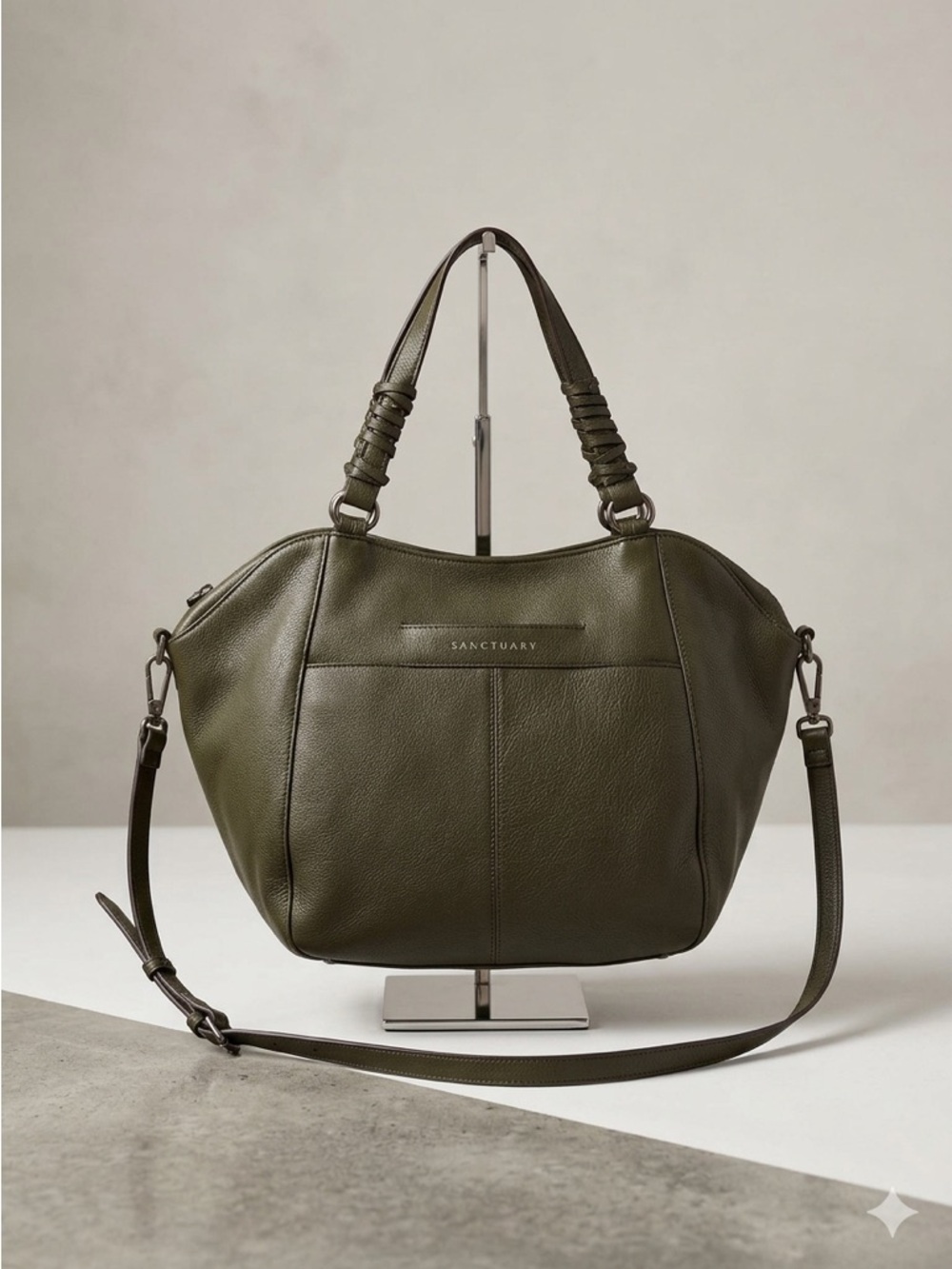 Olive Green Pebbled Leather Tote